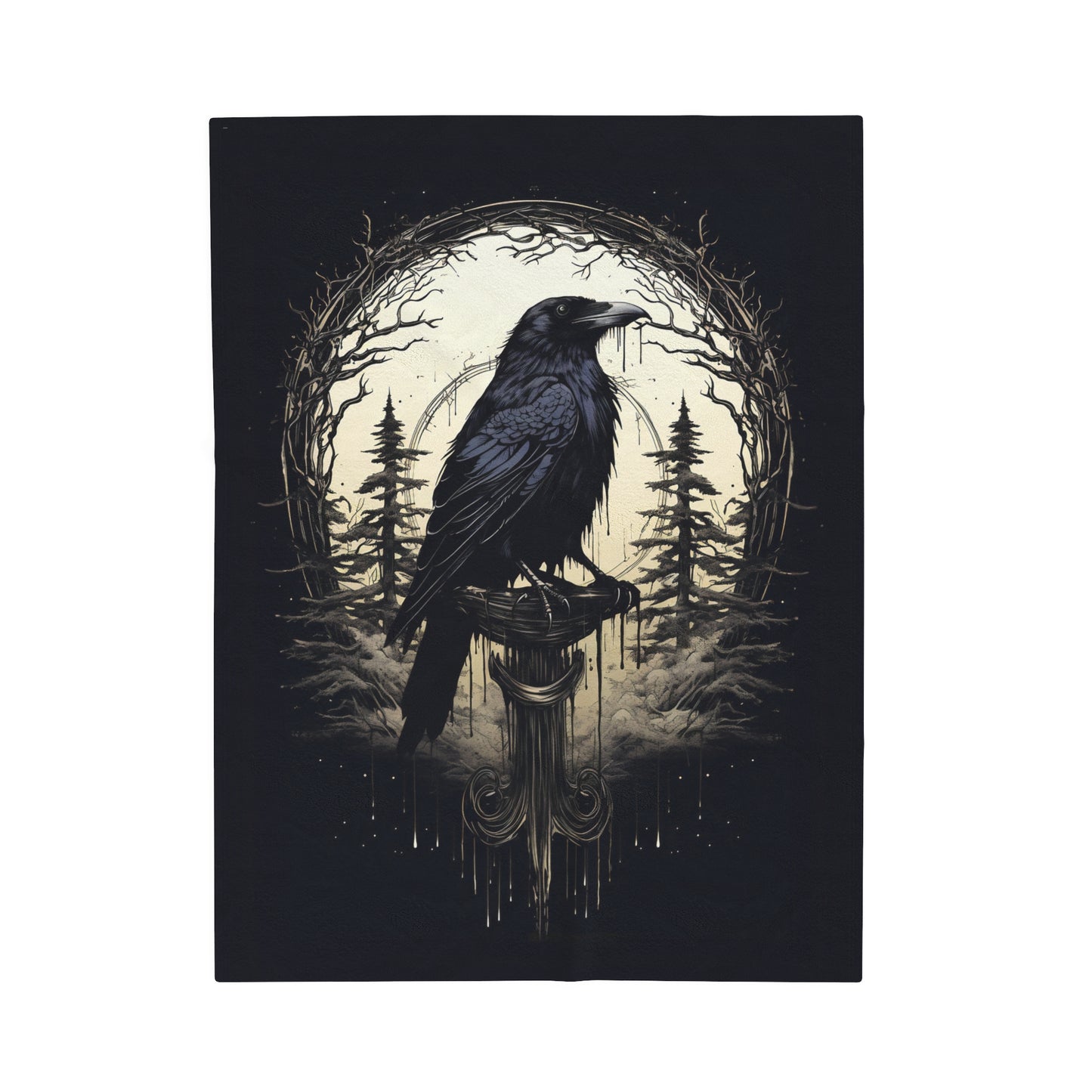 Gothic Raven Blanket - Night's Sentinel, Velveteen Fuzzy Raven Blanket, raven silhouette, gothic blanket, raven decor, dark academia blanket