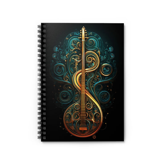 Music Spiral Notebook - Ruled Line: Original art inspired by a treble clef and a stringed instrument