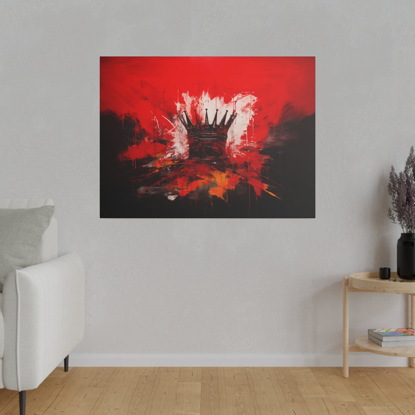 Painted Crown Matte Canvas Red and Black Abstract Art Print 12x9, 16x12, 24x16, 30x20, 36x24, 40x30, 48x32 inch Artwork