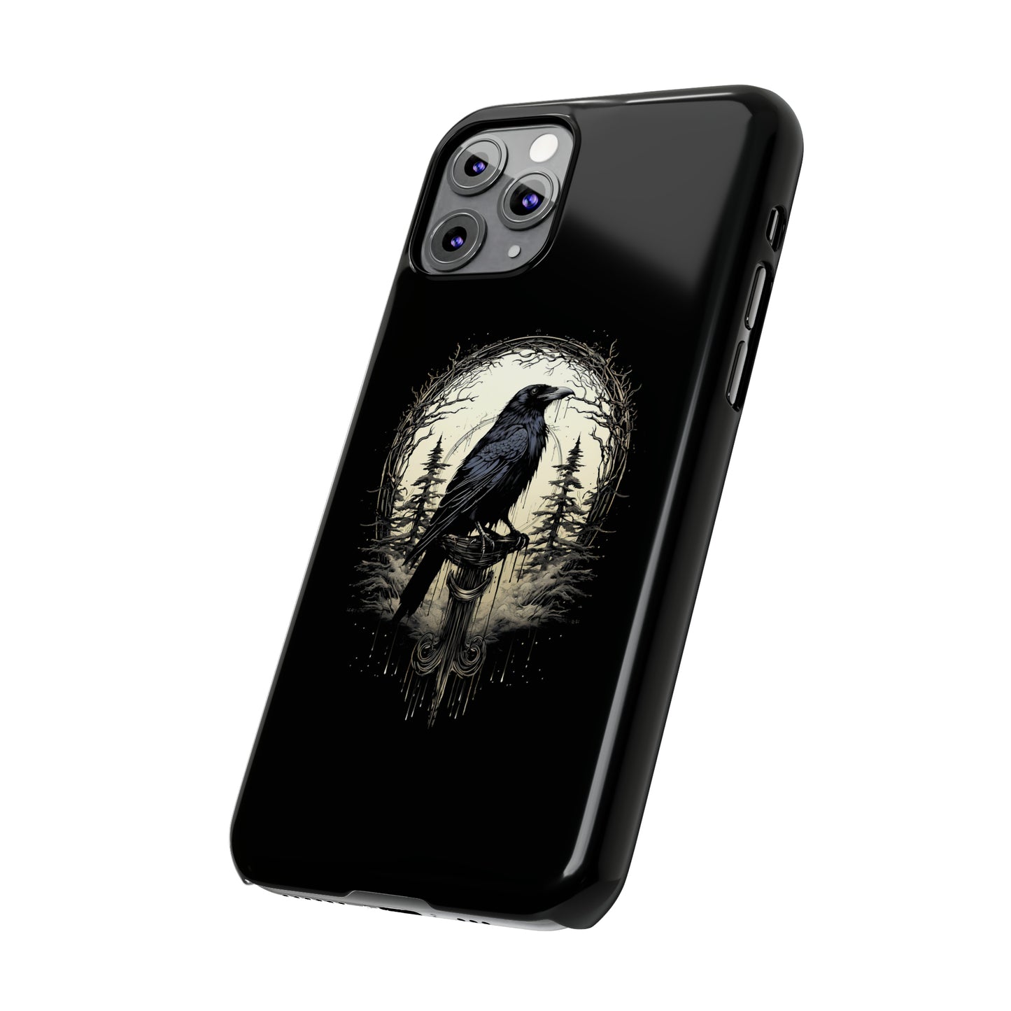 Night's Sentinel Black Raven Gothic Slim Phone Case iPhone 15 Pro Case Black iPhone Case Black iPhone 15 case 14 13 dark academia