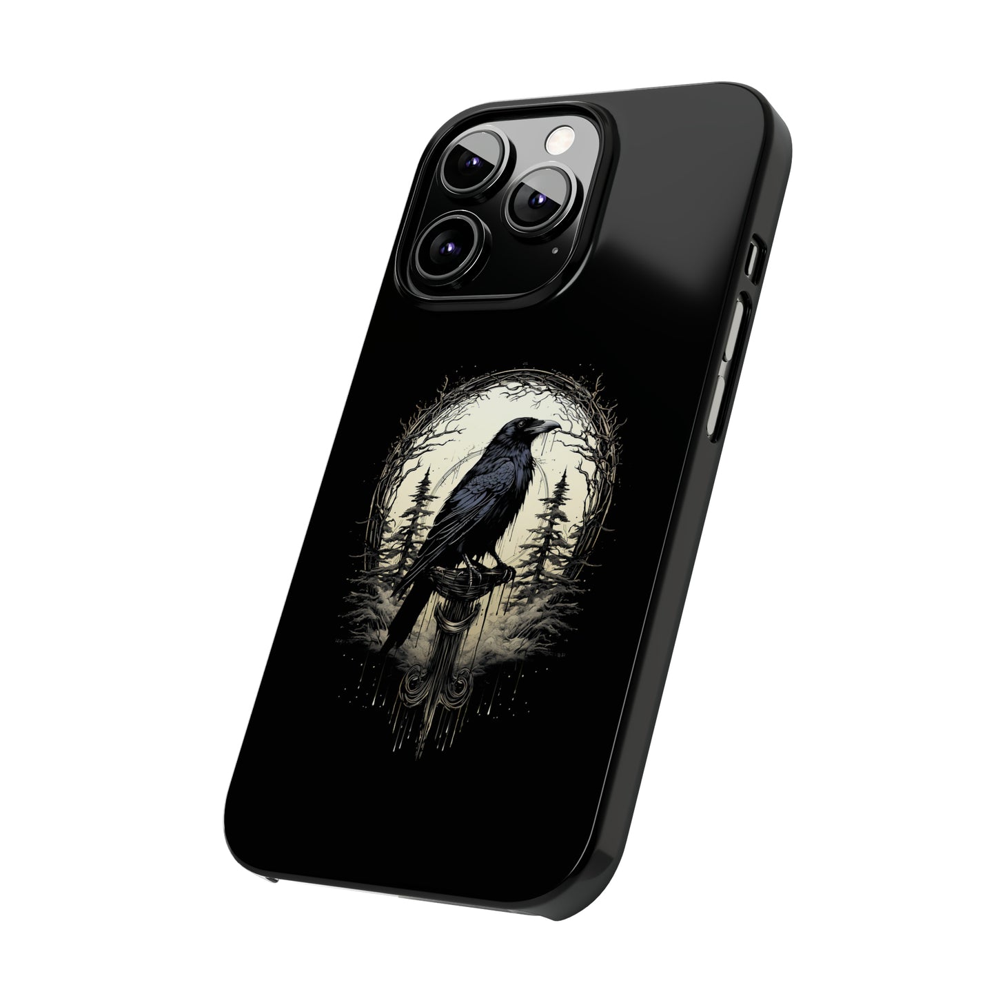 Night's Sentinel Black Raven Gothic Slim Phone Case iPhone 15 Pro Case Black iPhone Case Black iPhone 15 case 14 13 dark academia