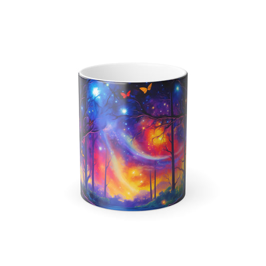 Magical Sunset Color Morphing Mug, 11oz Beautiful Colors in the Starry Woods Color Change Mug Whimsical Faerie Heat Sensitive Mug Hand Wash