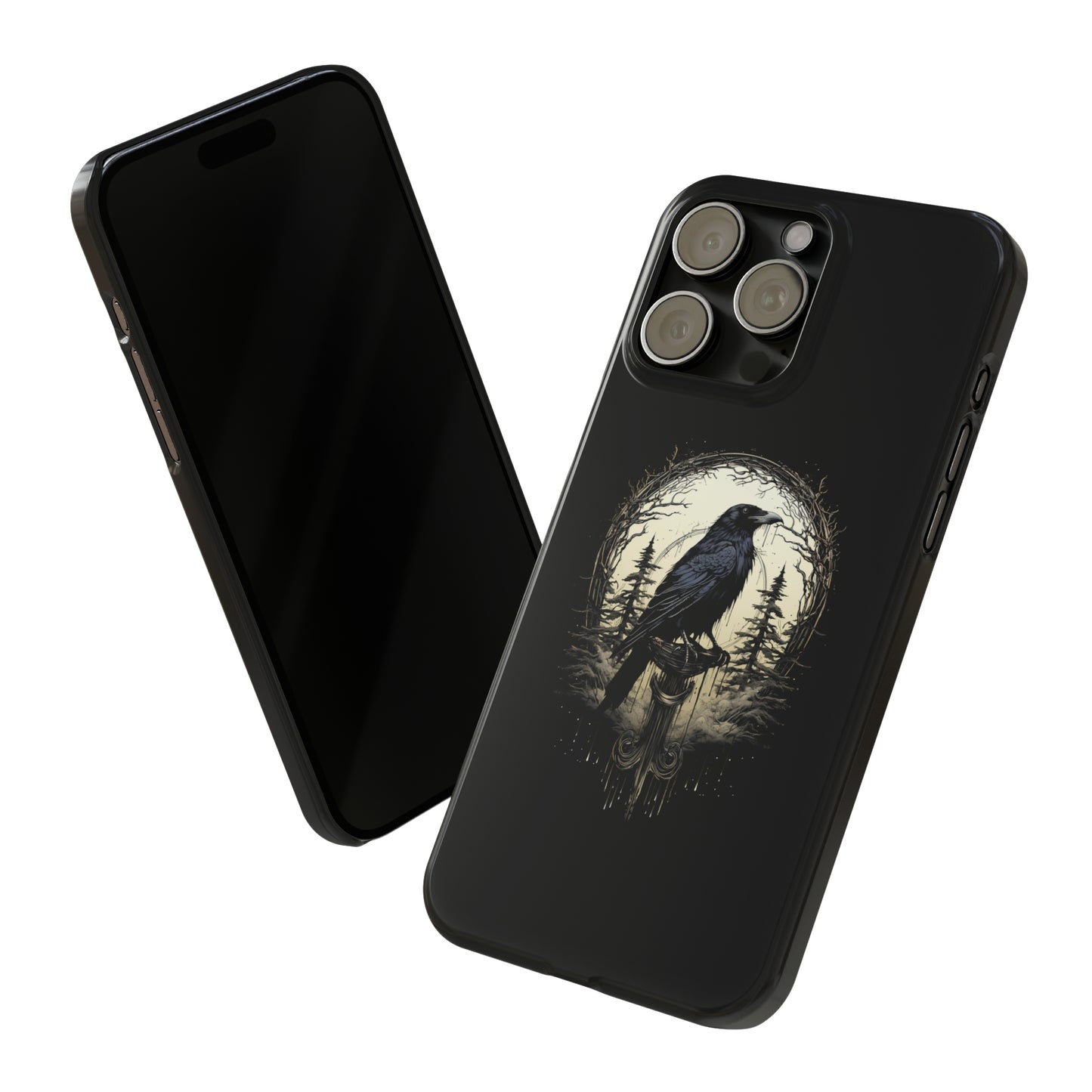 Night's Sentinel Black Raven Gothic Slim Phone Case iPhone 15 Pro Case Black iPhone Case Black iPhone 15 case 14 13 dark academia