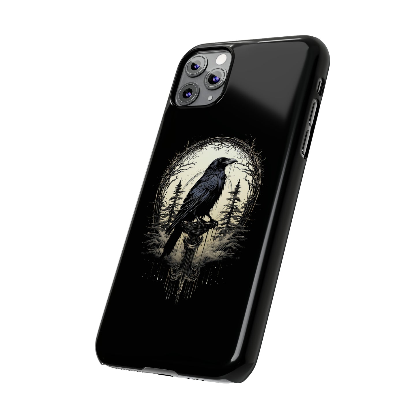 Night's Sentinel Black Raven Gothic Slim Phone Case iPhone 15 Pro Case Black iPhone Case Black iPhone 15 case 14 13 dark academia