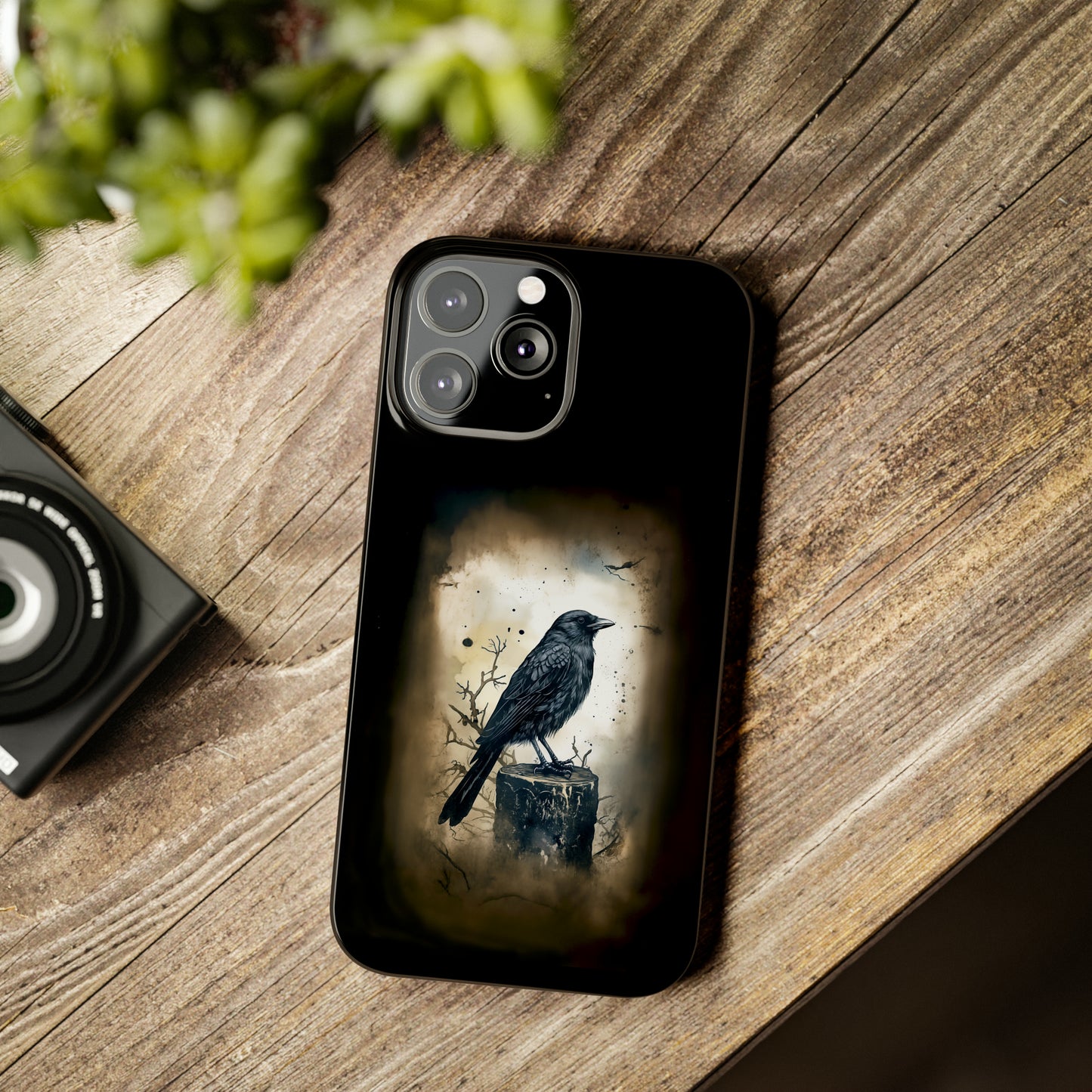 Raven Visage Black Raven Gothic Slim Phone Case iPhone 15 Pro Case Black iPhone Case Black iPhone 15 case 14 13 dark academia