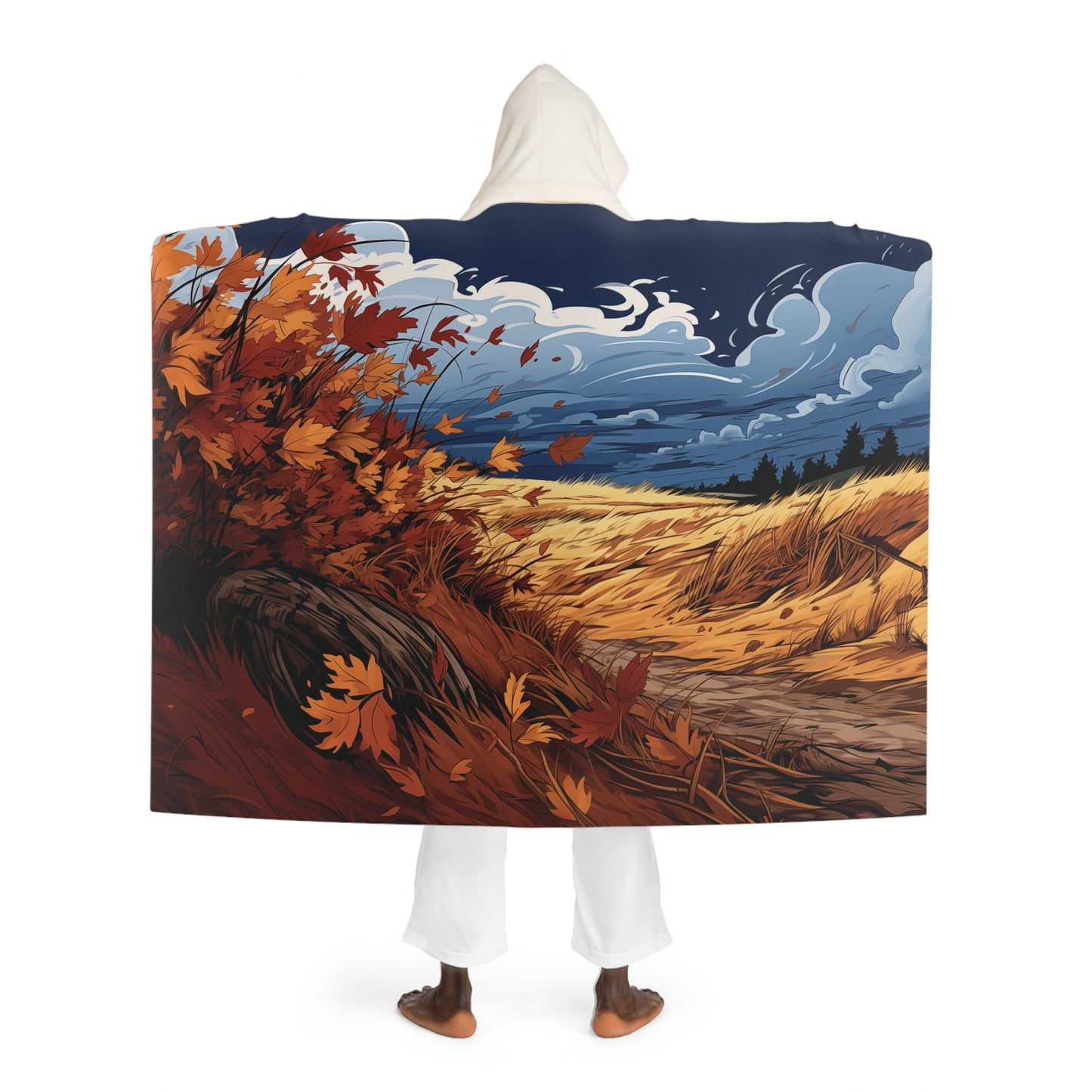 Blustery Autumn Day Hooded Sherpa Fleece Blanket Cozy Hooded Blanket Warm Hood Snuggle Up