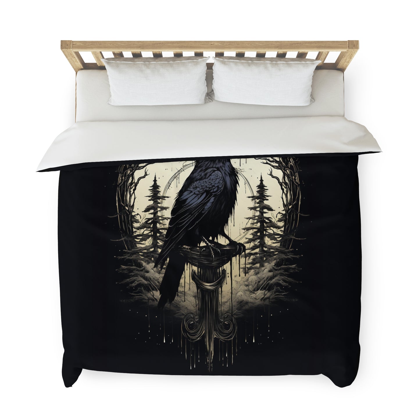 Night's Sentinel Duvet Cover, Polyester, Black Raven Gothic Duvet Cover. Cover only, requires duvet. Dark academia, dark art, goth