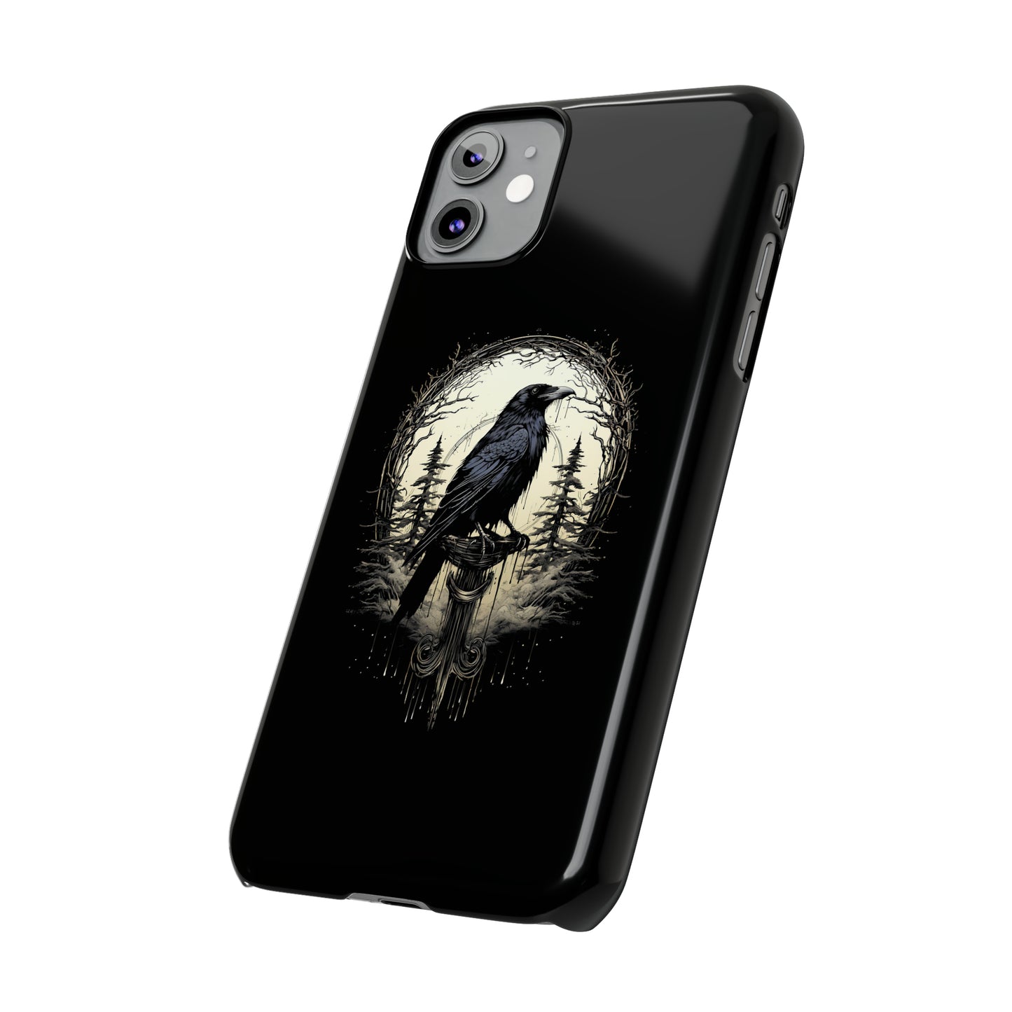 Night's Sentinel Black Raven Gothic Slim Phone Case iPhone 15 Pro Case Black iPhone Case Black iPhone 15 case 14 13 dark academia