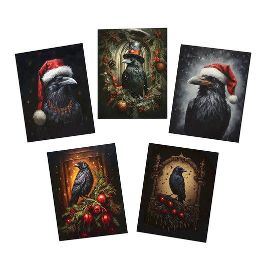 Corvid Christmas Card pack of 5 cards, Raven Christmas greeting cards holiday cards dark Christmas cards blank Christmas post cards, gothic