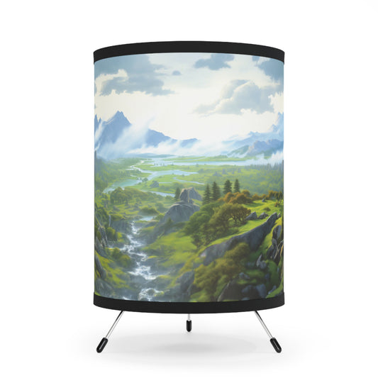 Dreamy Landscape Lamp - An original landscape of mine, printed on a fabric drum lamp with tripod legs