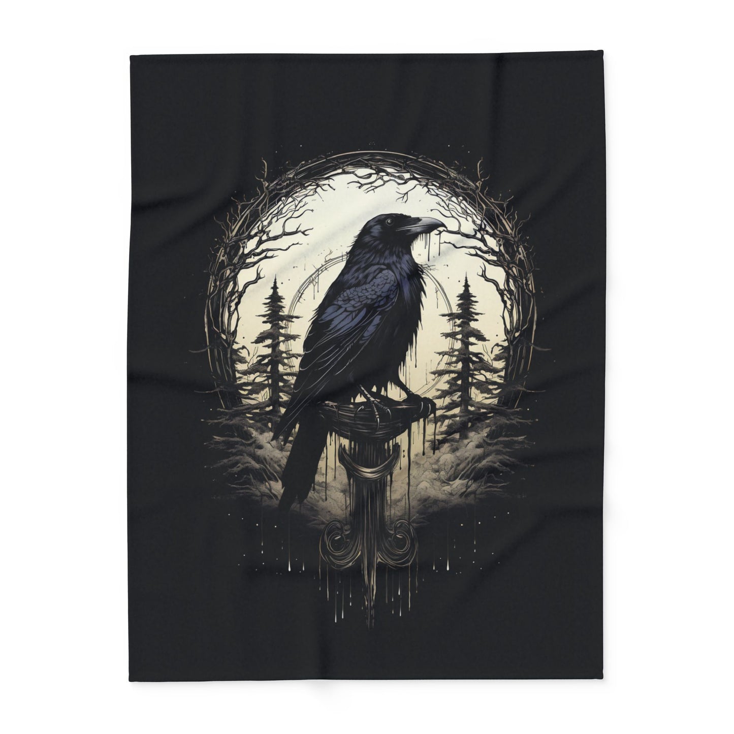 Night's Sentinel Arctic Fleece Blanket Original Raven Art Gothic Blanket Fleece Dark Academia Blanket Raven Blanket Fuzzy Warm Cozy