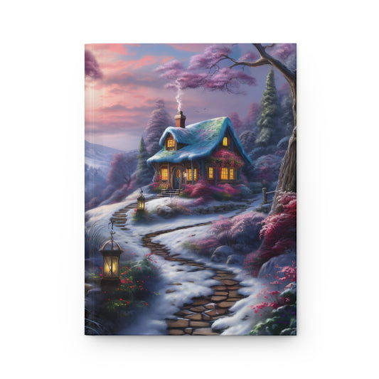 Snowy Hardcover Ruled Journal - cozy homes in the snow with glowing windows, glowing windows winter scene winter landscape