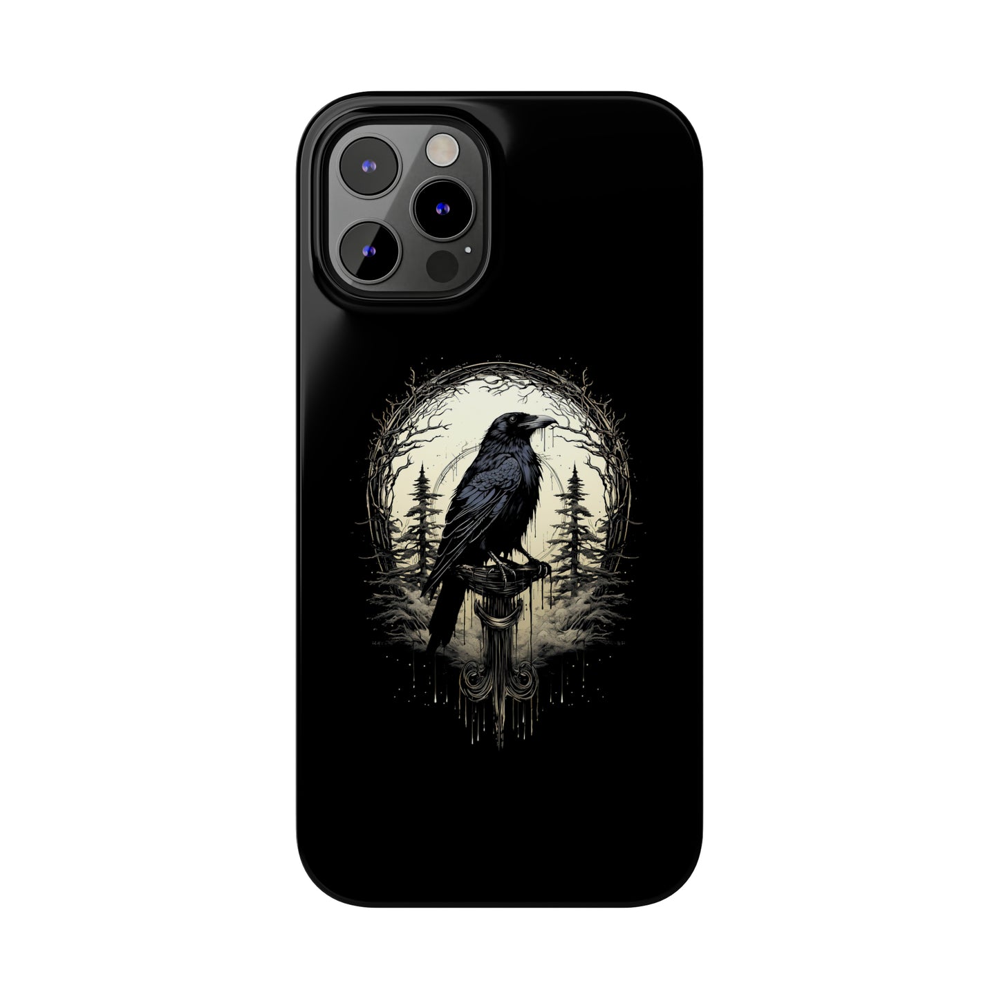 Night's Sentinel Black Raven Gothic Slim Phone Case iPhone 15 Pro Case Black iPhone Case Black iPhone 15 case 14 13 dark academia