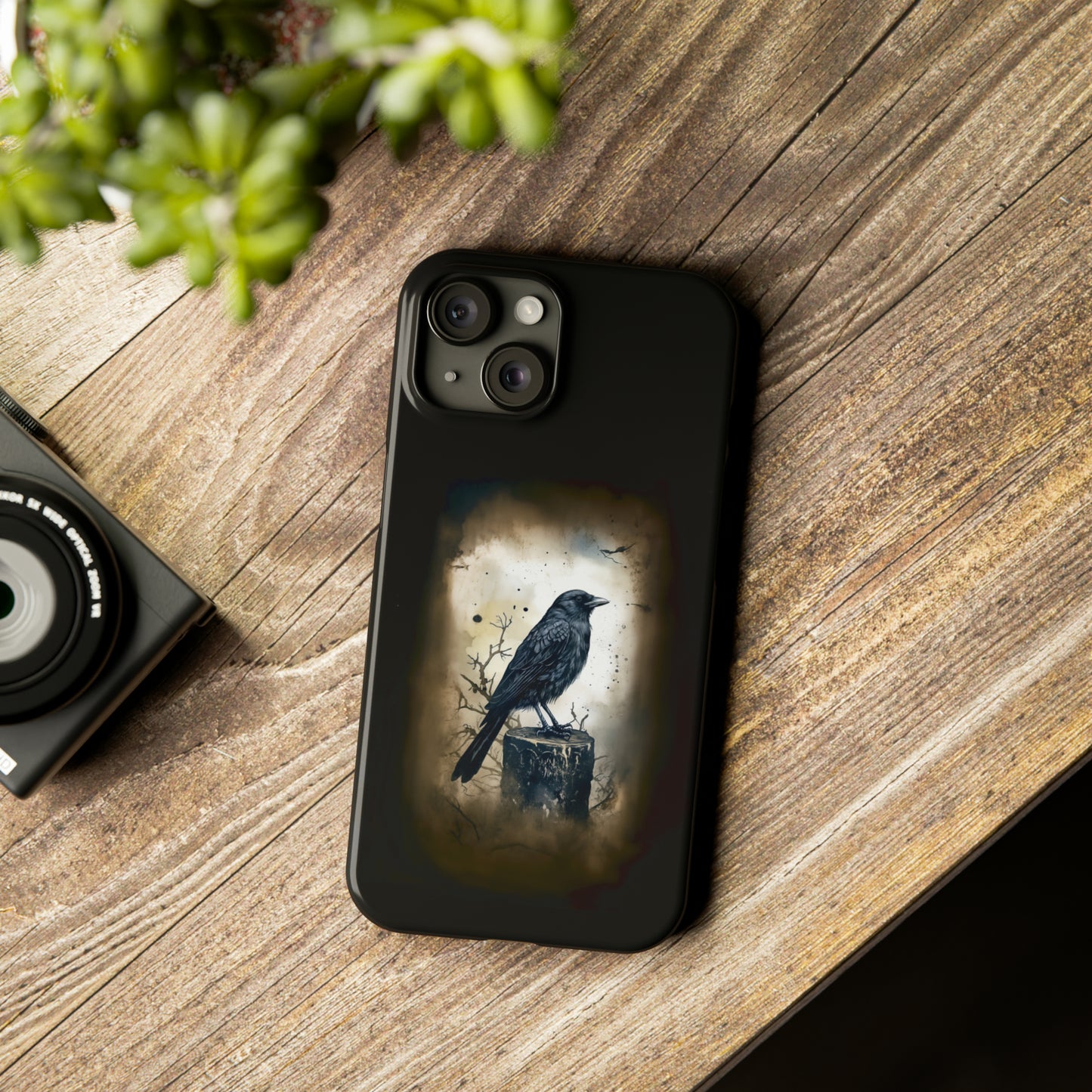 Raven Visage Black Raven Gothic Slim Phone Case iPhone 15 Pro Case Black iPhone Case Black iPhone 15 case 14 13 dark academia