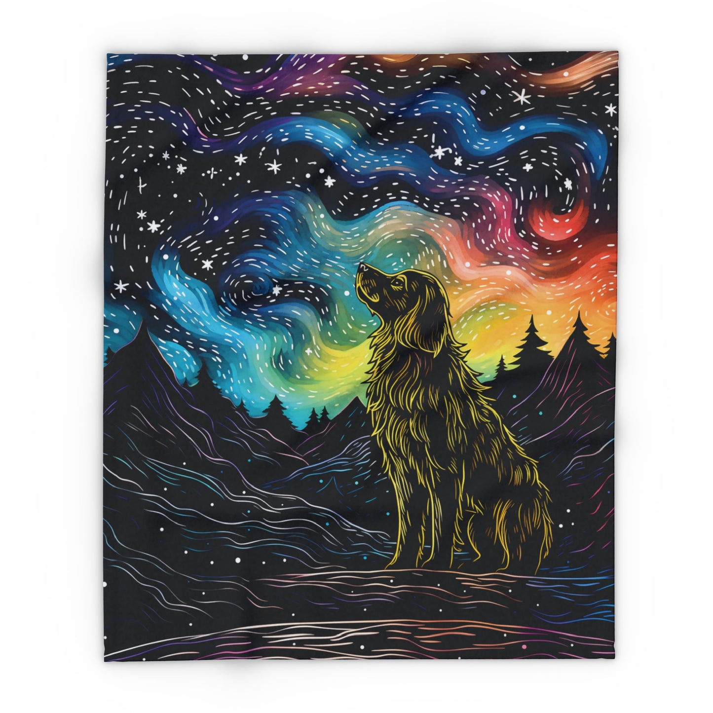 Starry Doggo Arctic Fleece Blanket Rainbow Dog Blanket Fleece Rainbow and Black Blanket Cosmos Blanket