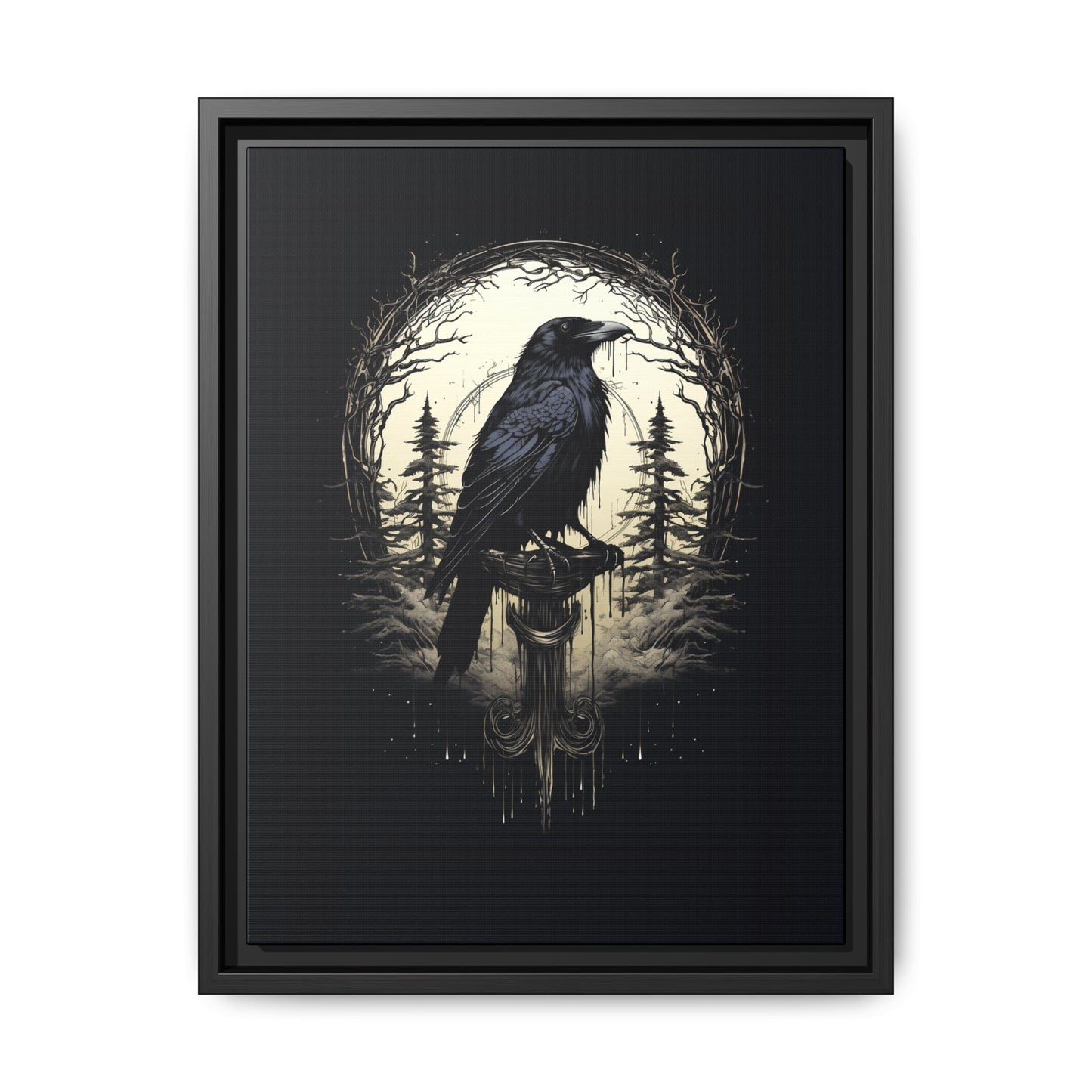 Night's Sentinel Canvas Print - My original art - gothic dark academia raven