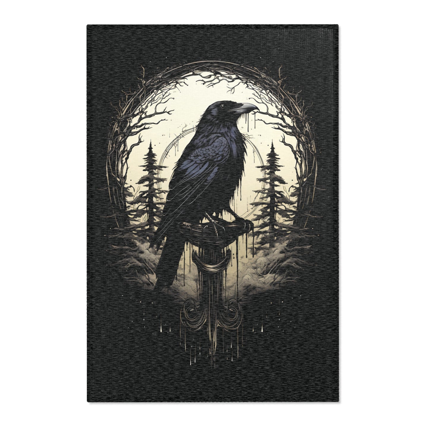 Night's Sentinel Area Rug Gothic Area Rug Dark Rug Regal Majestic Classic Raven Rug 2x3 3x2 4x6 6x4