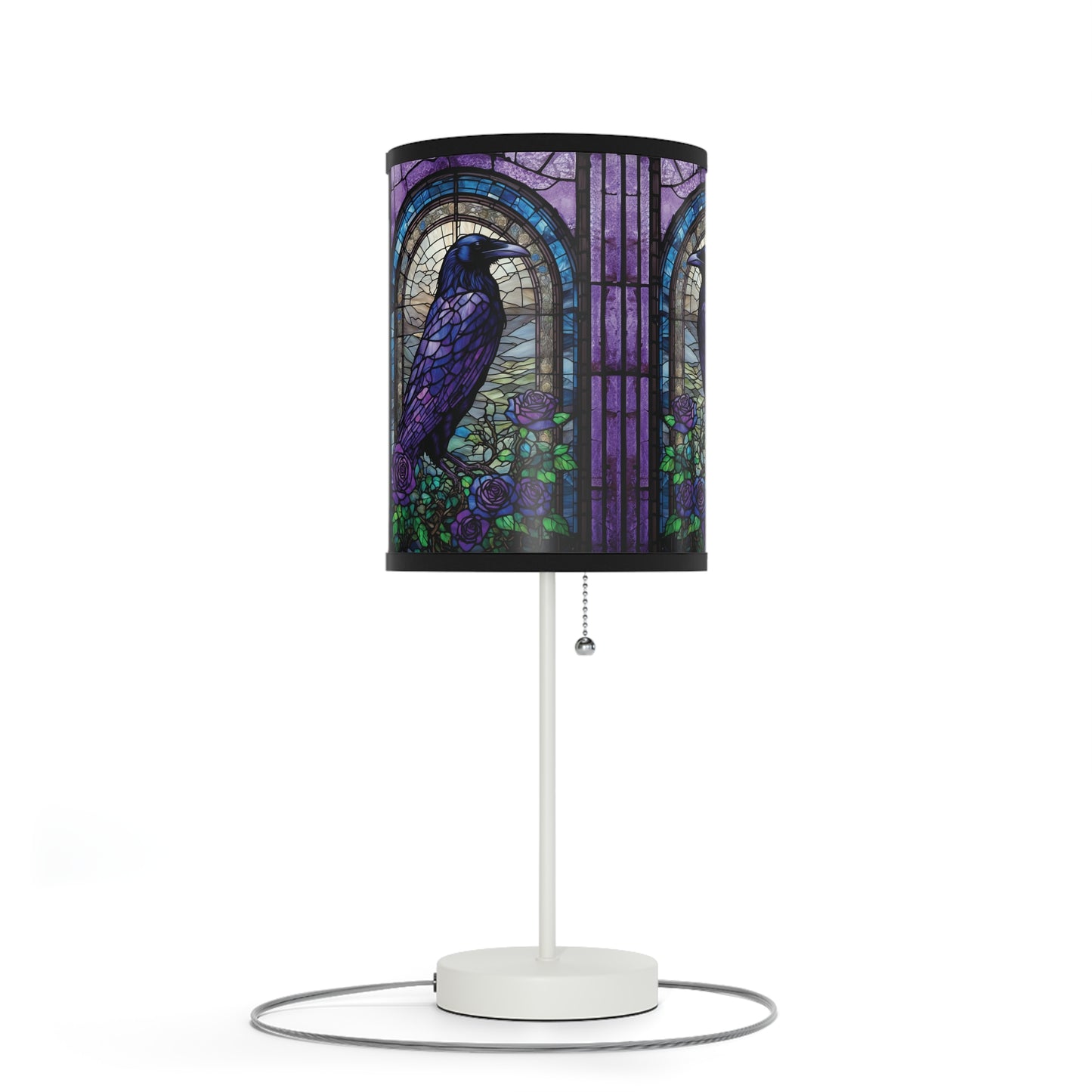 Raven Stained Glass Lamp - purple blue raven lamp, stained glass lamp, bedside lamp, table lamp, unique lamp, bedside table lamp, gift lamp