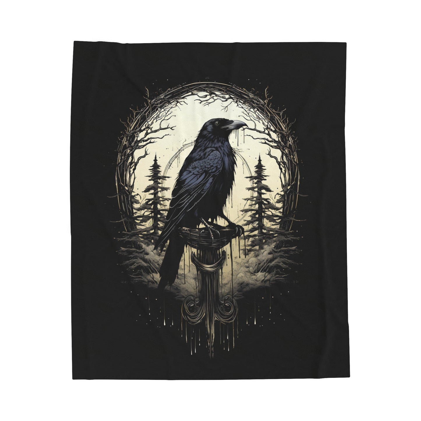 Gothic Raven Blanket - Night's Sentinel, Velveteen Fuzzy Raven Blanket, raven silhouette, gothic blanket, raven decor, dark academia blanket