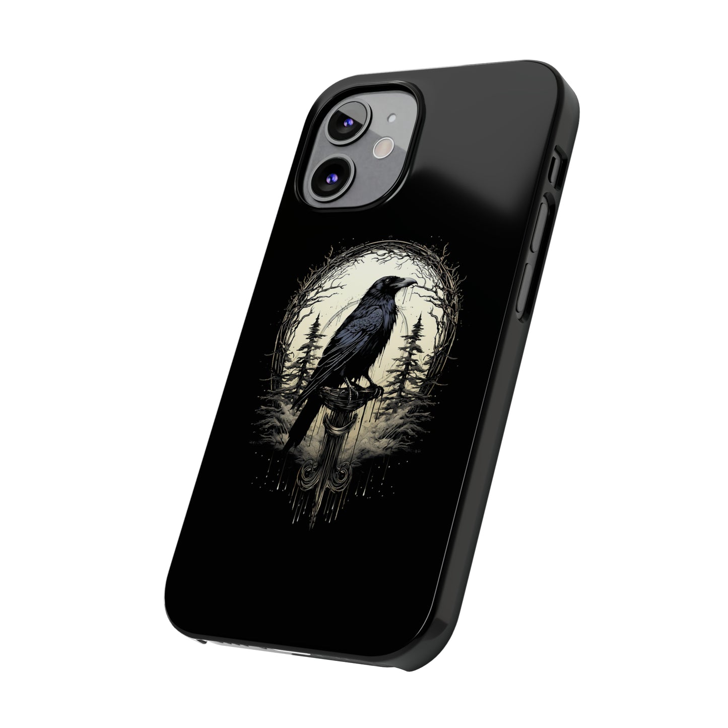 Night's Sentinel Black Raven Gothic Slim Phone Case iPhone 15 Pro Case Black iPhone Case Black iPhone 15 case 14 13 dark academia