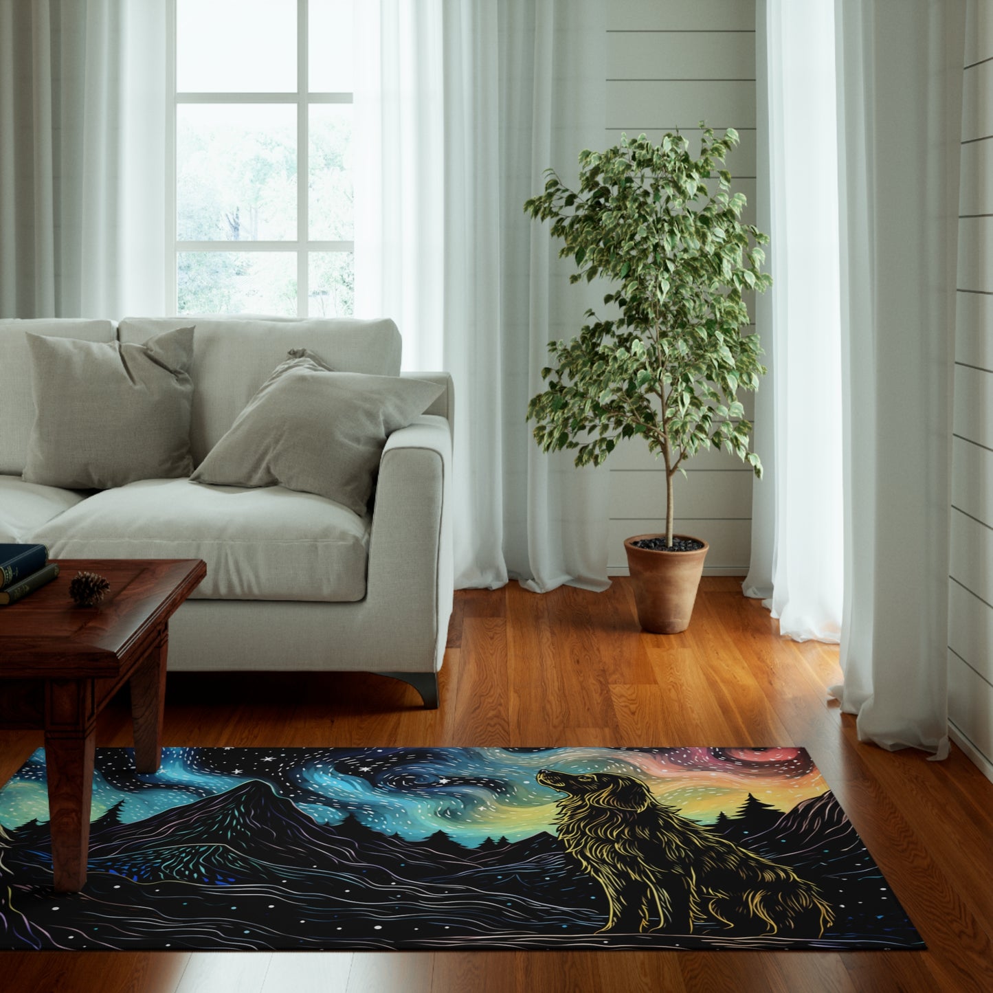 Starry Doggo Rug - Original Art Rug - Dog Rug in the style of Starry Night