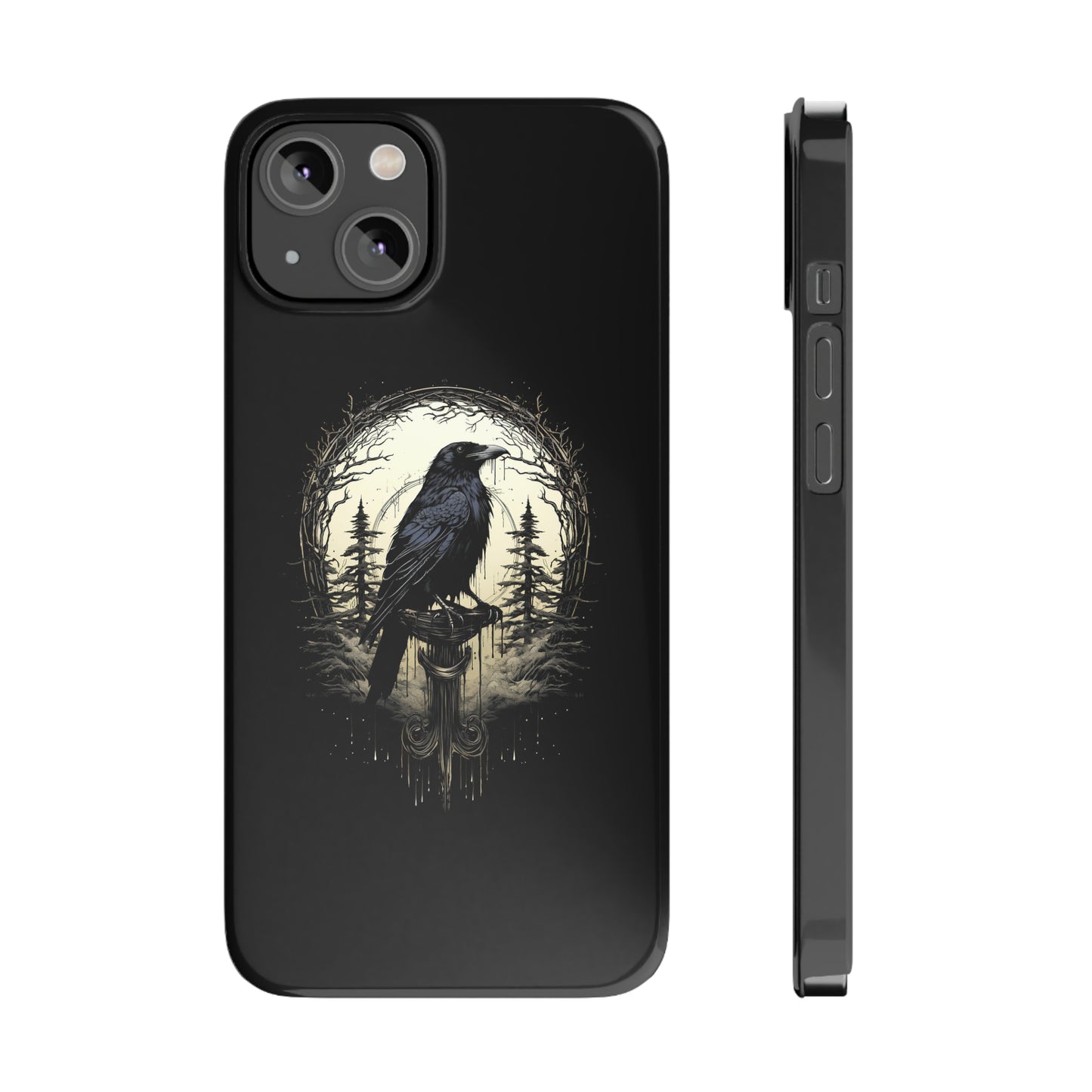 Night's Sentinel Black Raven Gothic Slim Phone Case iPhone 15 Pro Case Black iPhone Case Black iPhone 15 case 14 13 dark academia