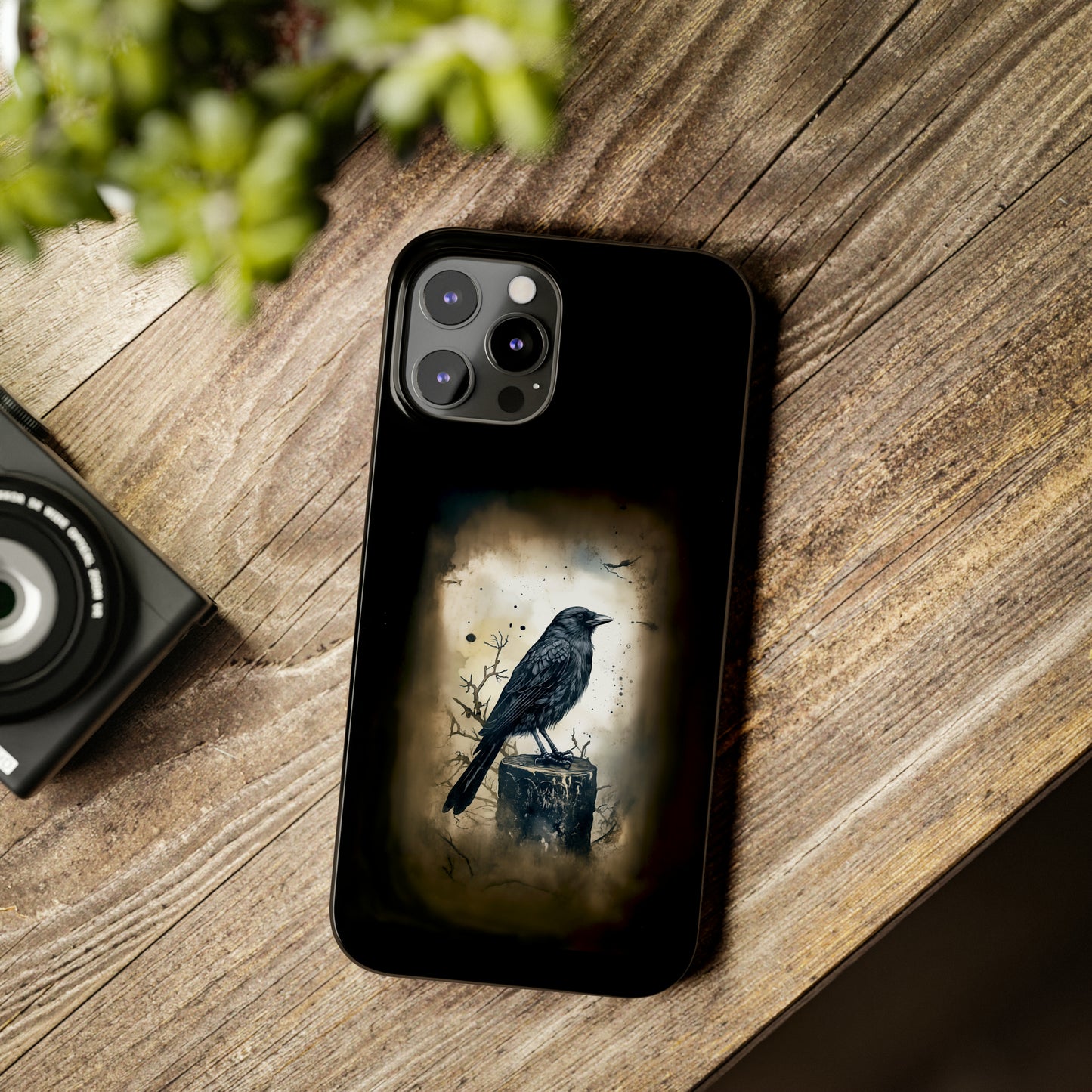 Raven Visage Black Raven Gothic Slim Phone Case iPhone 15 Pro Case Black iPhone Case Black iPhone 15 case 14 13 dark academia