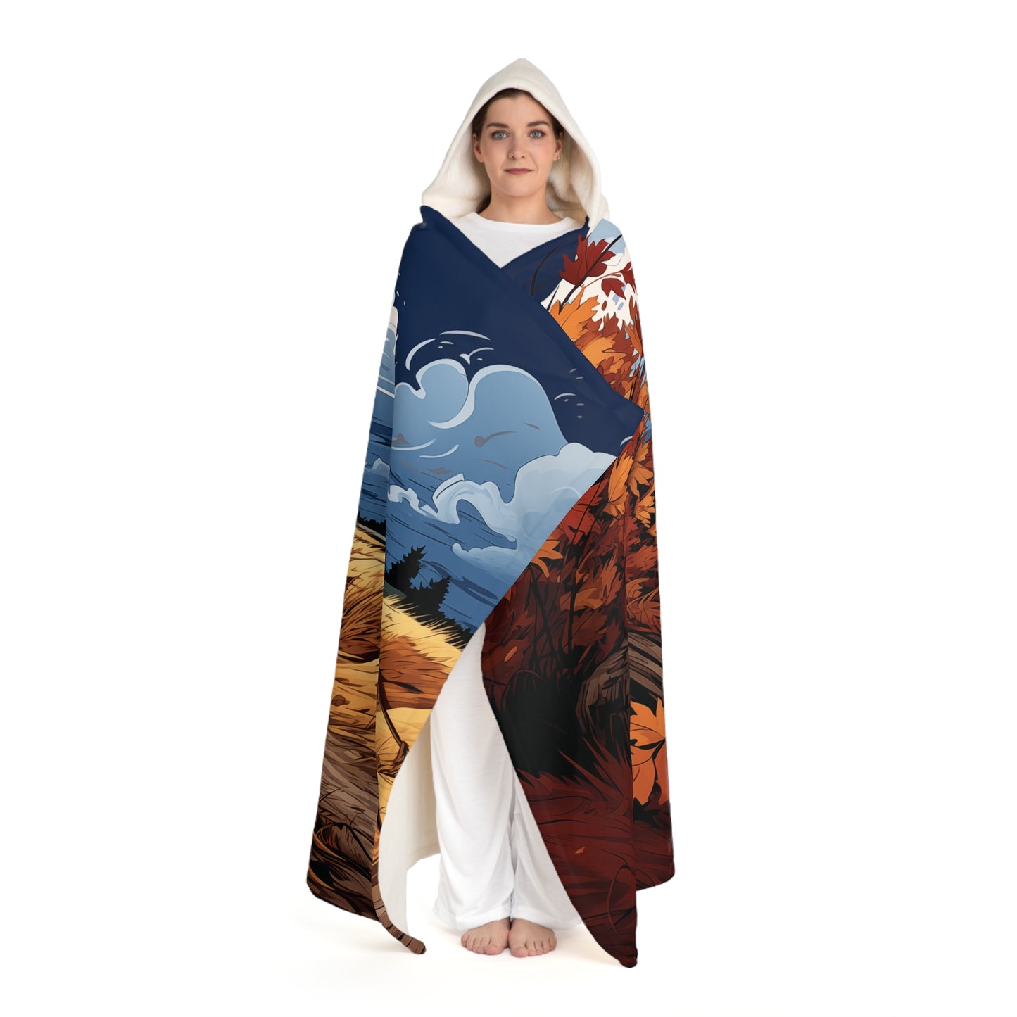 Blustery Autumn Day Hooded Sherpa Fleece Blanket Cozy Hooded Blanket Warm Hood Snuggle Up