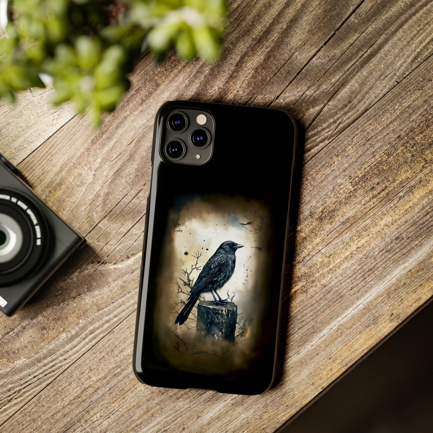 Raven Visage Black Raven Gothic Slim Phone Case iPhone 15 Pro Case Black iPhone Case Black iPhone 15 case 14 13 dark academia