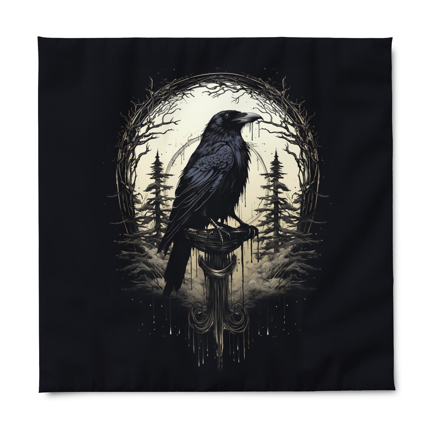 Night's Sentinel Duvet Cover, Polyester, Black Raven Gothic Duvet Cover. Cover only, requires duvet. Dark academia, dark art, goth