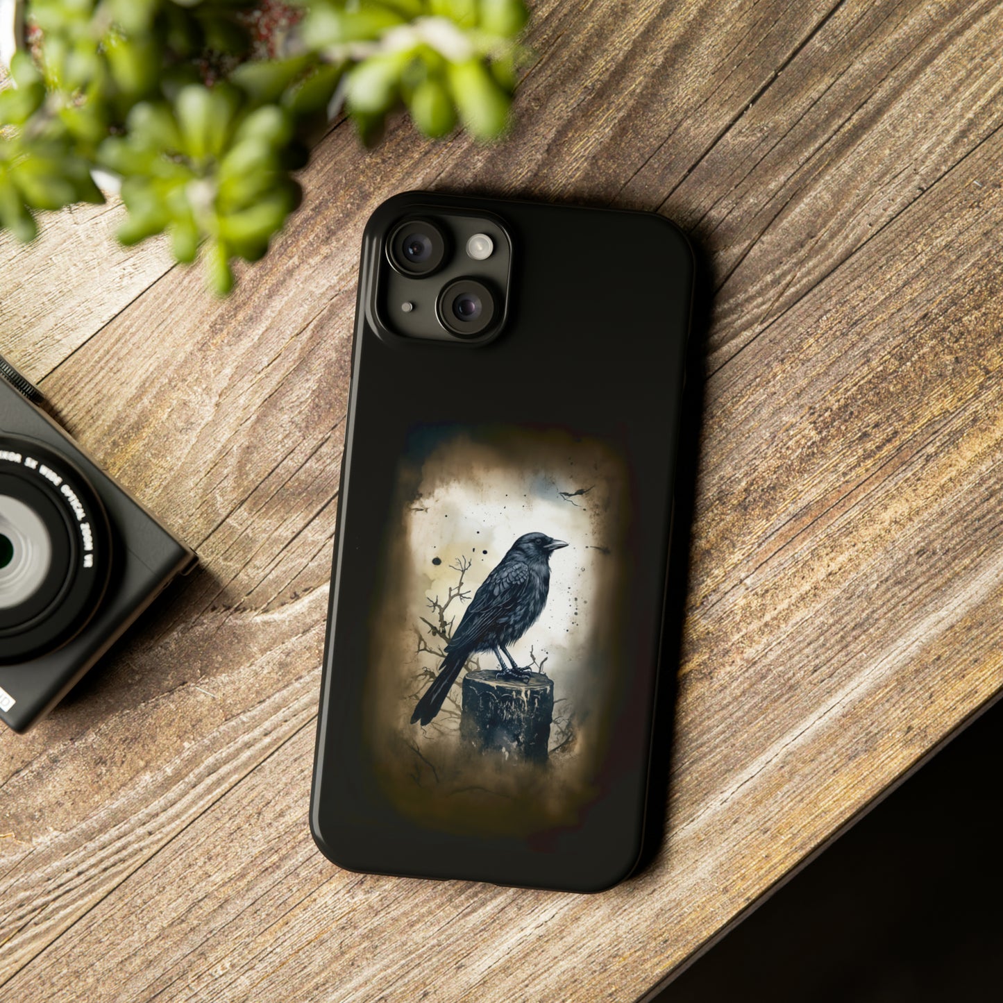 Raven Visage Black Raven Gothic Slim Phone Case iPhone 15 Pro Case Black iPhone Case Black iPhone 15 case 14 13 dark academia