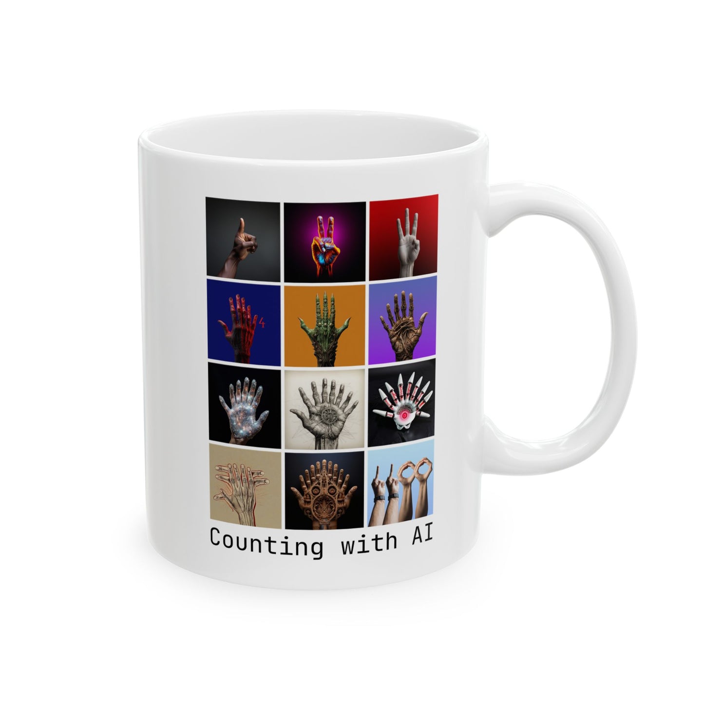 Funny 11oz AI art mug - Counting with AI, funny tech mug, coder mug, geeky mug, nerd mug, meme mug, gift for programmer, work mug, student mug