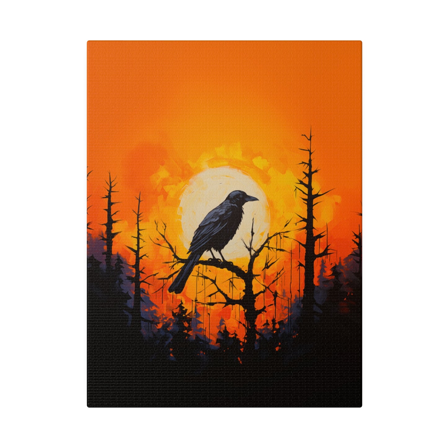 Corvid Sunrise Silhouette Matte Canvas Orange and Black Abstract Art Print 8x10, 12x16, 16x20,  18x24, 20x30, 24x32, 30x40, 32x48" Artwork