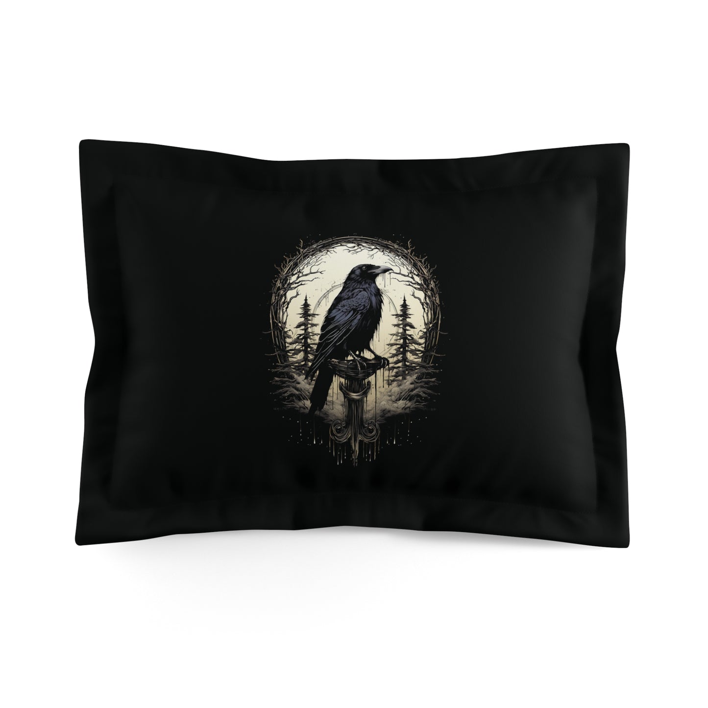 Night's Sentinel Black Microfiber Pillow Sham with Gothic Raven design Dark Academia Pillow Case Black Pillowcase Raven Pillow Case