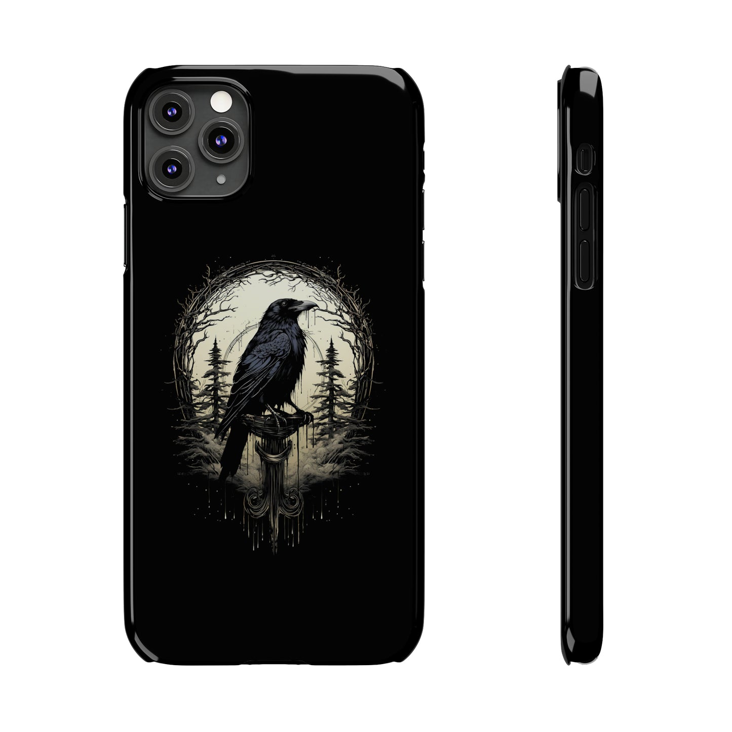 Night's Sentinel Black Raven Gothic Slim Phone Case iPhone 15 Pro Case Black iPhone Case Black iPhone 15 case 14 13 dark academia