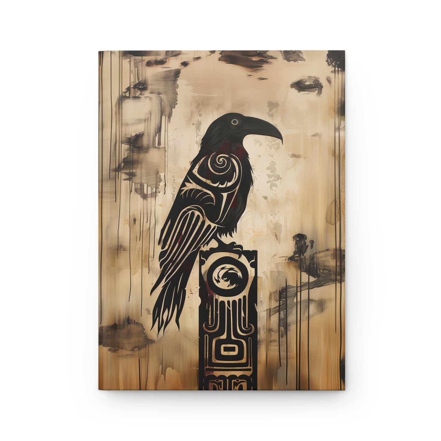 Raven Carving Hardcover Journal Black and Tan Notebook