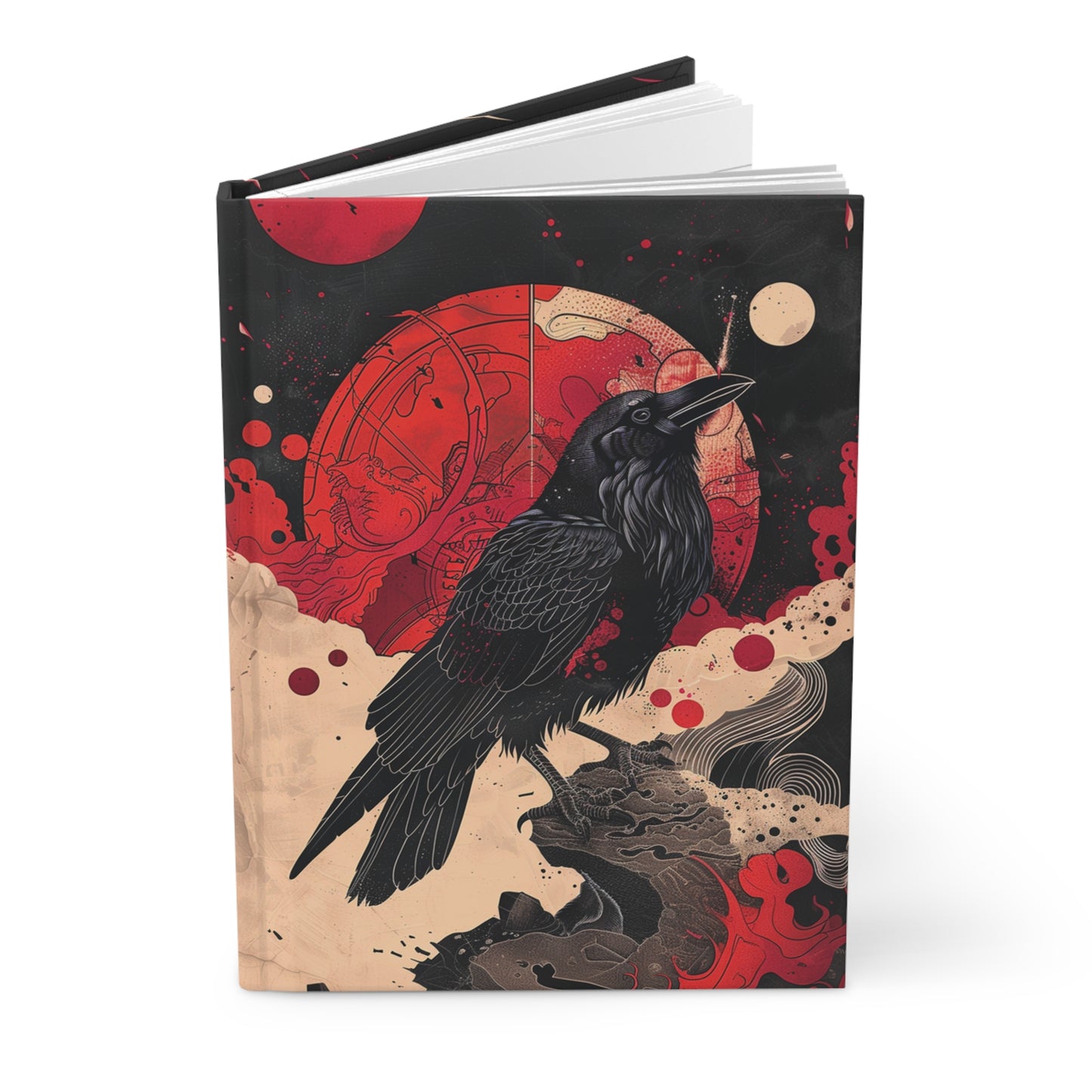 Raven Storm Hardcover Journal Red White Black Notebook