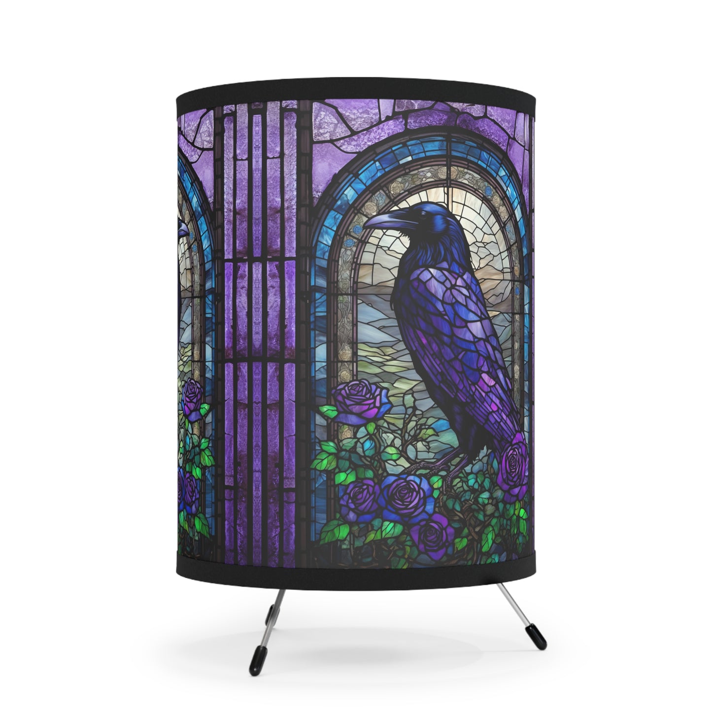 Raven Stained Glass Lamp - raven lamp, stained glass purple blue lamp, gothic lamp, unique lamp, bedside table lamp, gift lamp dark academia