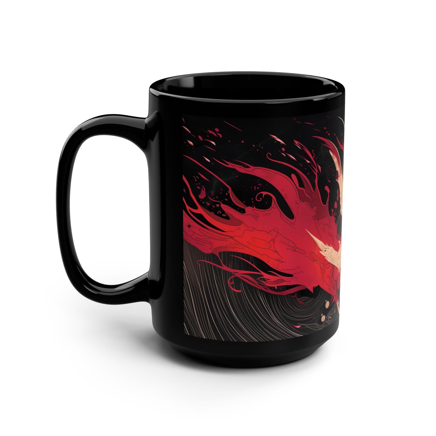 Raven Storm Mug 15oz Coffee Mug Red Black White Raven Mug