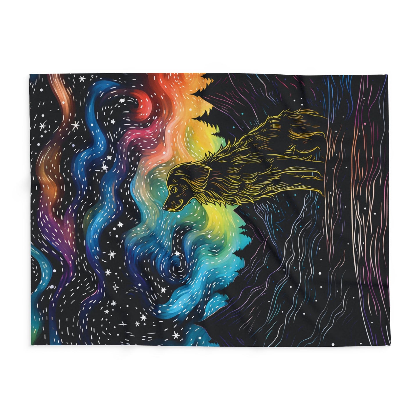 Starry Doggo Arctic Fleece Blanket Rainbow Dog Blanket Fleece Rainbow and Black Blanket Cosmos Blanket