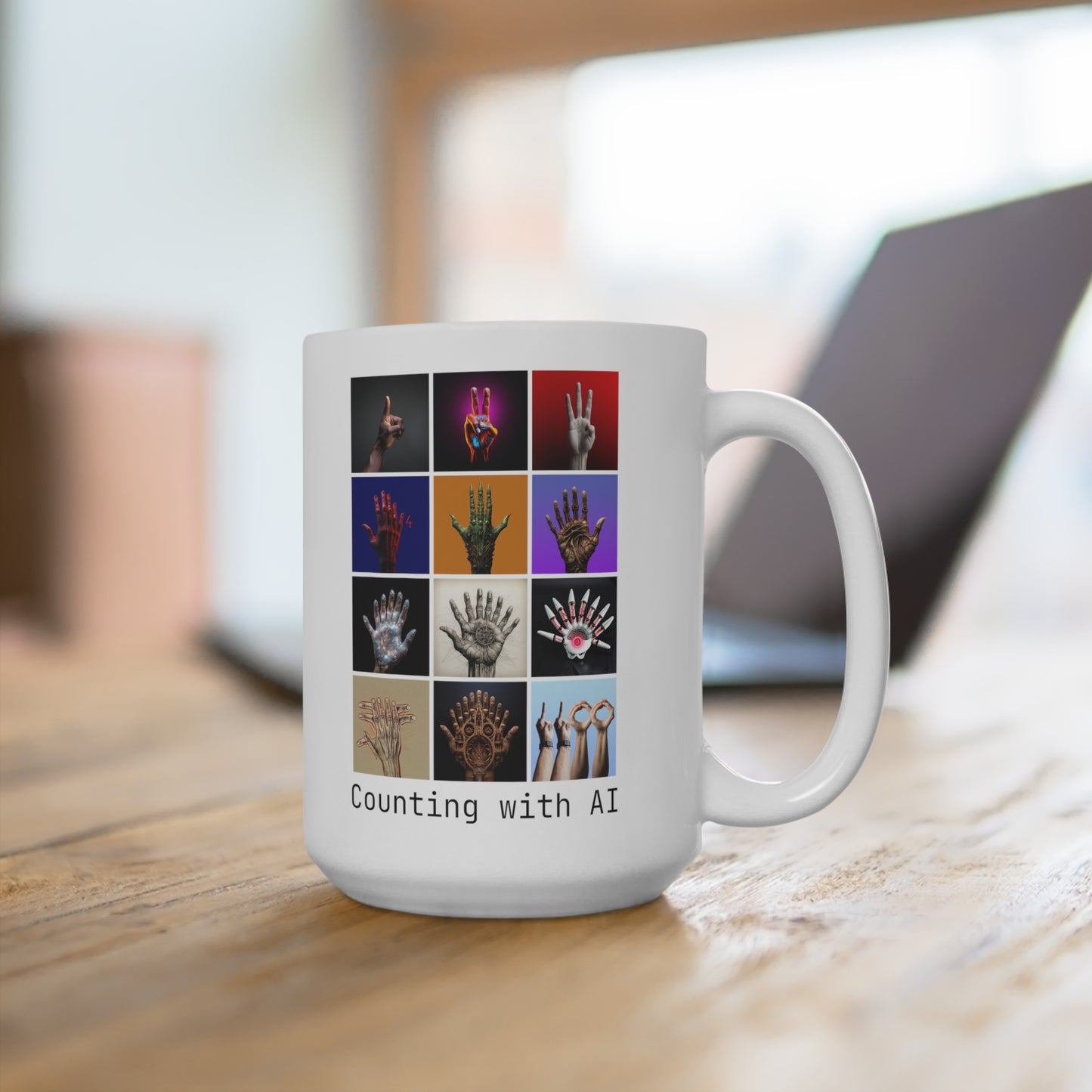 Funny AI 15oz art mug - Counting with AI, funny tech mug, coder mug, geeky mug, nerd mug, meme mug, gift for programmer, work mug, student mug