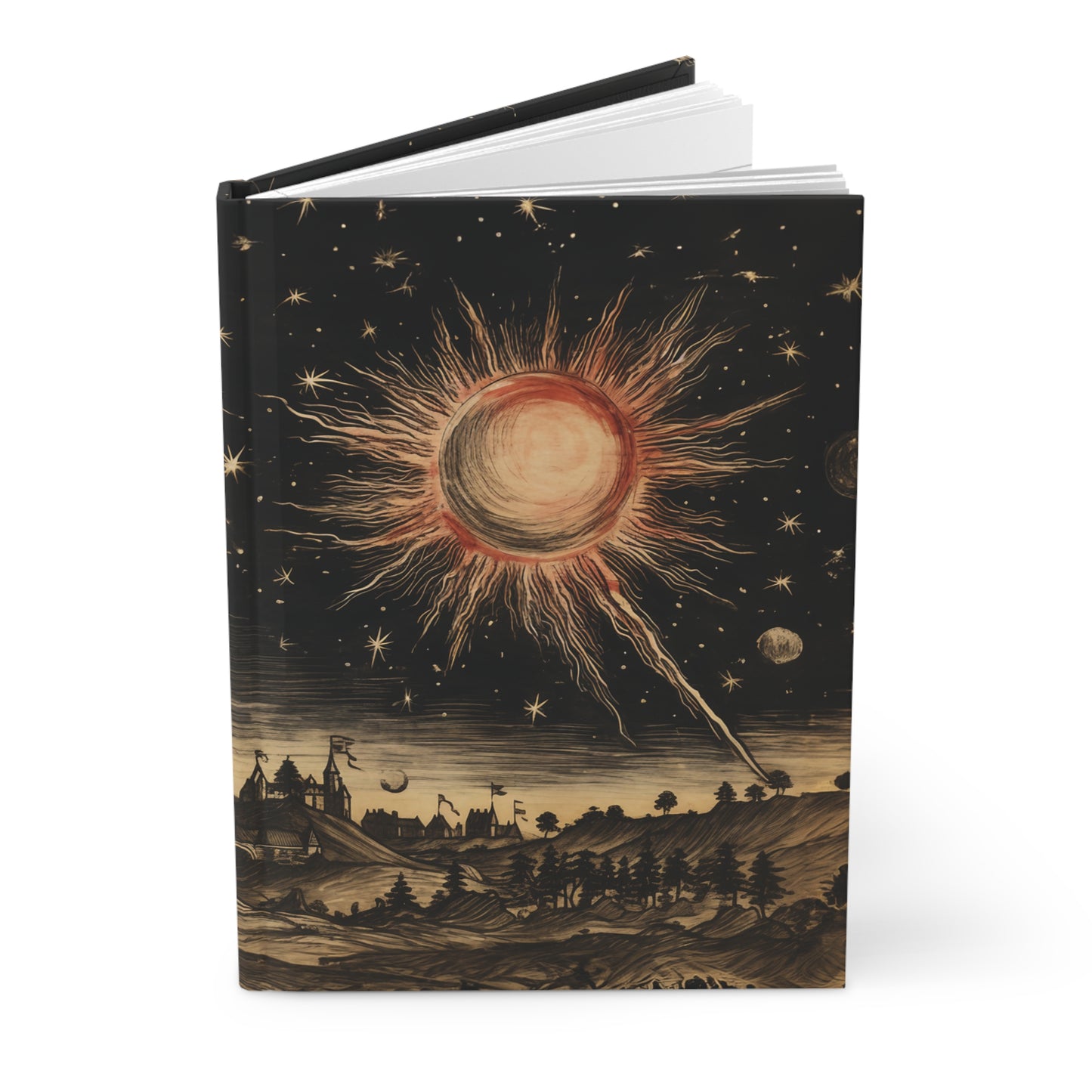 Original Medieval Art Notebook - Sun Journal, Sun Notebook, woodcutting style art, unique notebook, hardcover notebook, hardcover matte