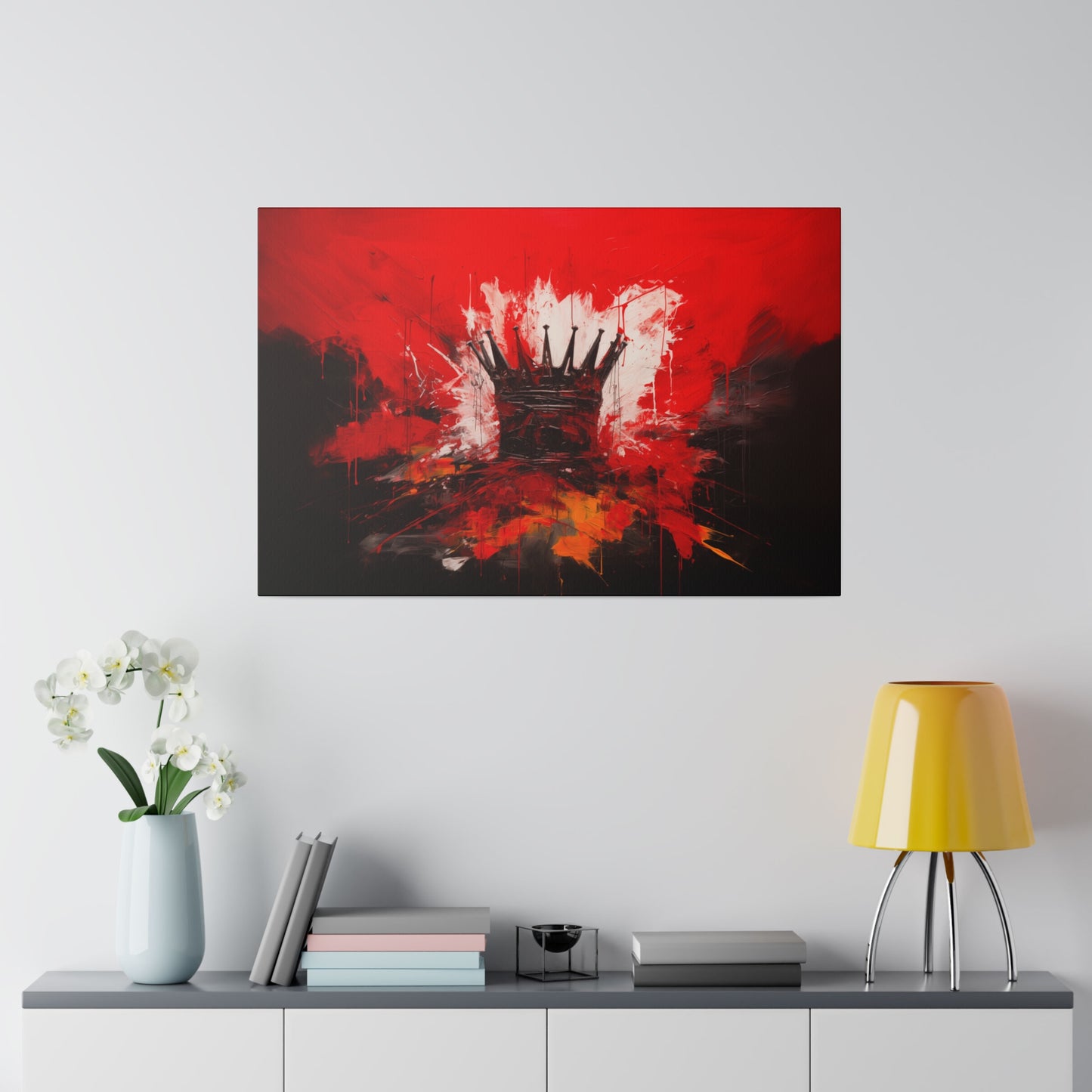 Painted Crown Matte Canvas Red and Black Abstract Art Print 12x9, 16x12, 24x16, 30x20, 36x24, 40x30, 48x32 inch Artwork