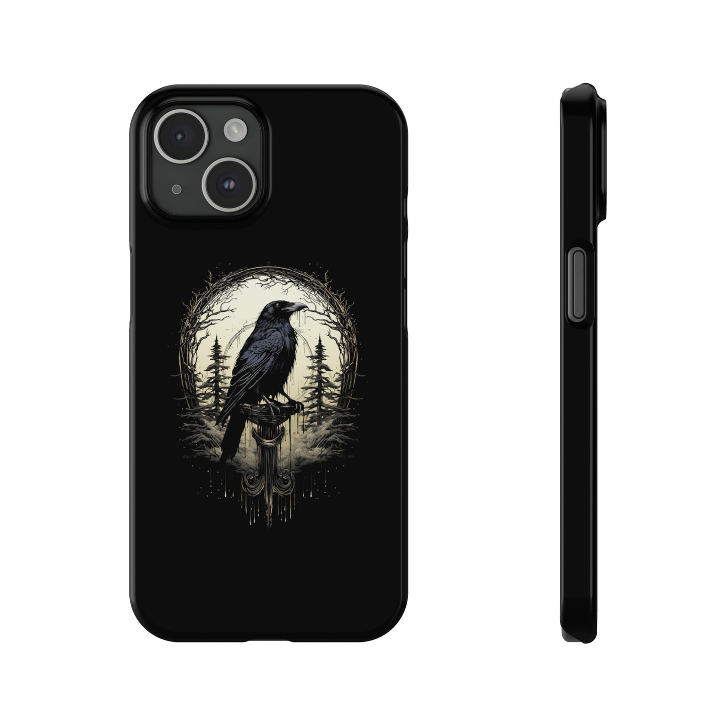 Night's Sentinel Black Raven Gothic Slim Phone Case iPhone 15 Pro Case Black iPhone Case Black iPhone 15 case 14 13 dark academia