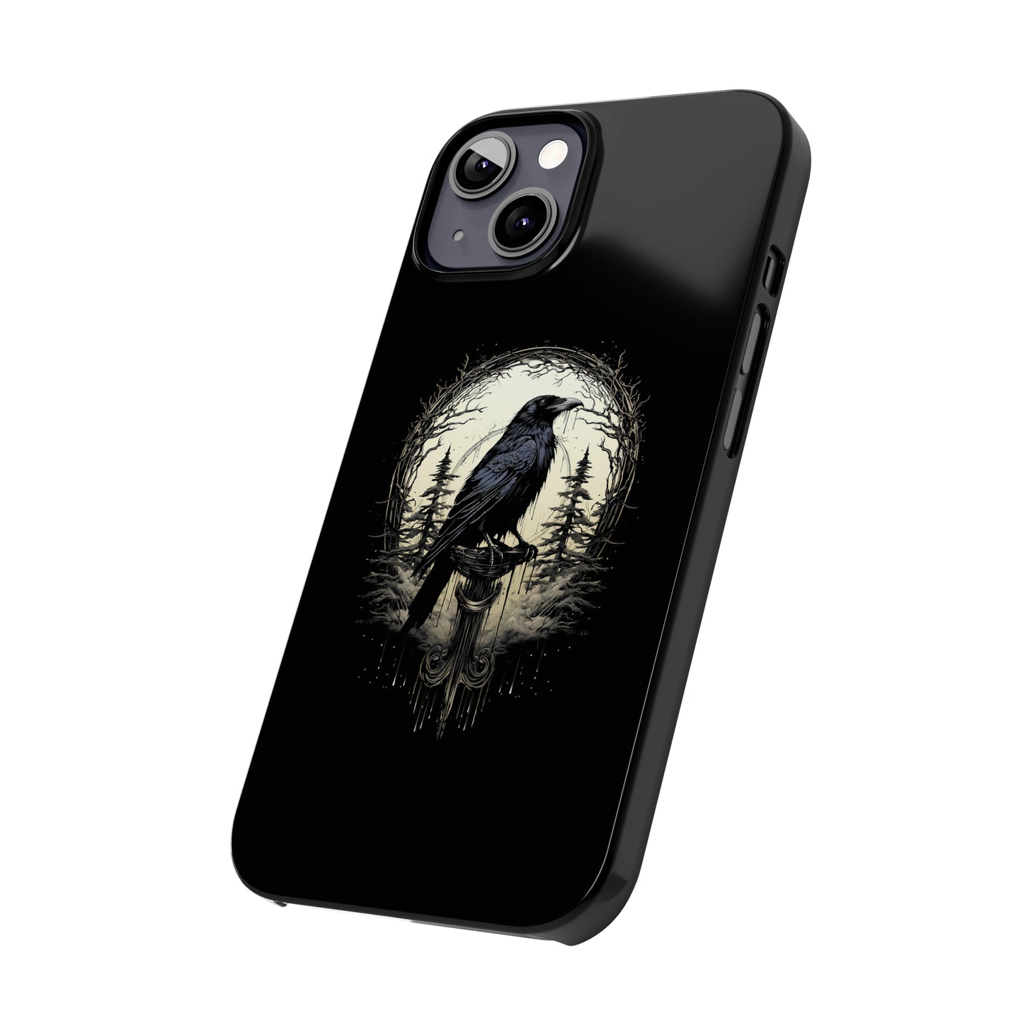 Night's Sentinel Black Raven Gothic Slim Phone Case iPhone 15 Pro Case Black iPhone Case Black iPhone 15 case 14 13 dark academia