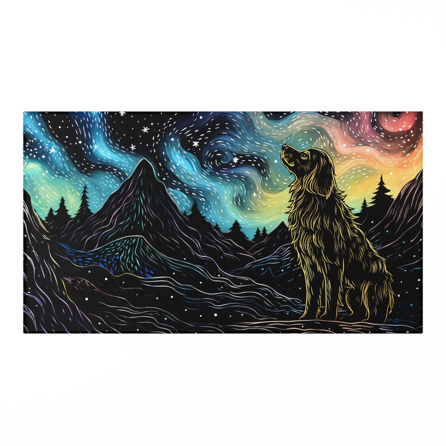 Starry Doggo Rug - Original Art Rug - Dog Rug in the style of Starry Night